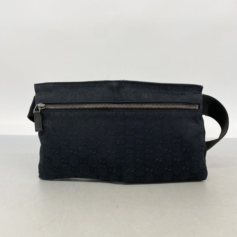 【6gd4786-k】グッチ ウエストバッグ GGキャンバス 28566 キャンバス ブラック シルバー金具【中古】メンズ レディース ユニセックス