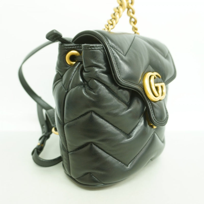 【6gd4797-k】グッチ リュック・デイパック GGマーモント 777253 レザー ブラック ゴールド金具【中古】レディース
