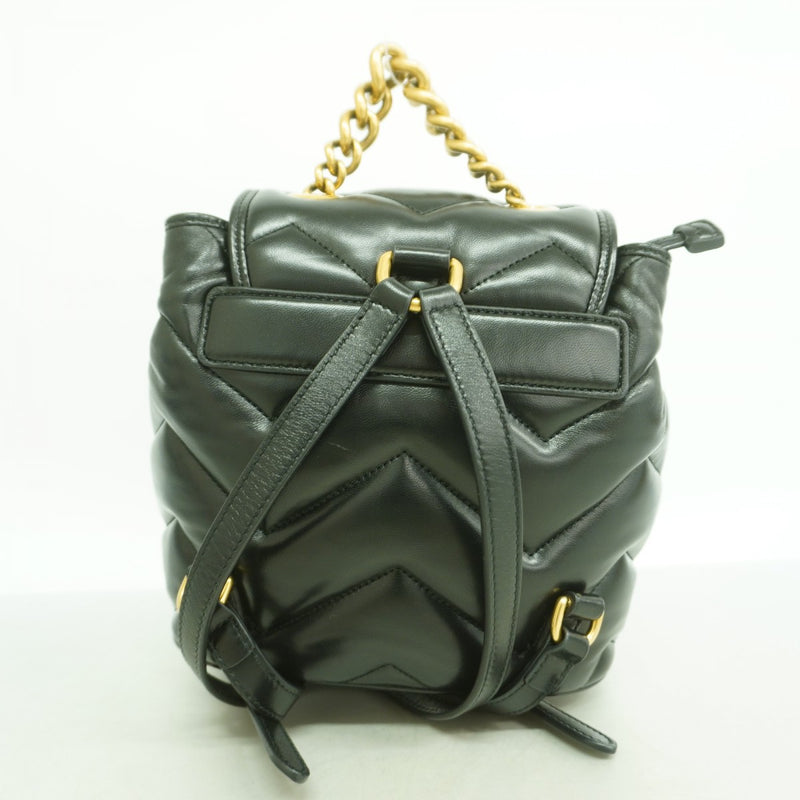 【6gd4797-k】グッチ リュック・デイパック GGマーモント 777253 レザー ブラック ゴールド金具【中古】レディース