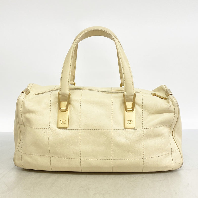 【6gd4807-k】シャネル ハンドバッグ チョコバー ラムスキン アイボリー ゴールド金具【中古】レディース