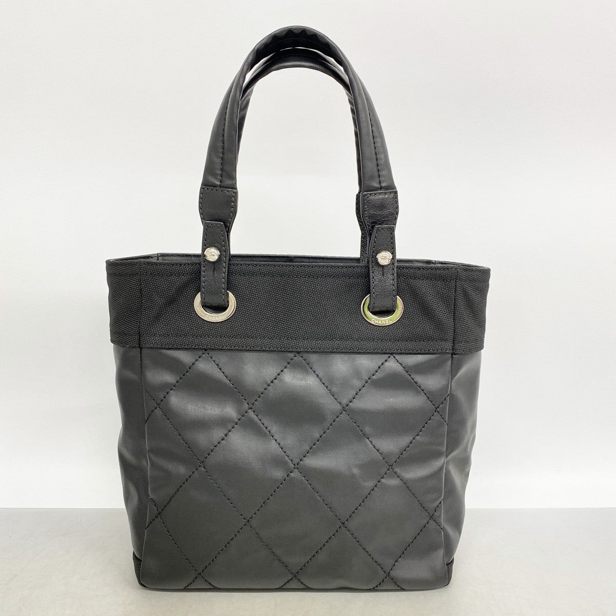 【6gd4808-k】シャネル トートバッグ パリビアリッツ キャンバス ブラック シルバー金具【中古】レディース