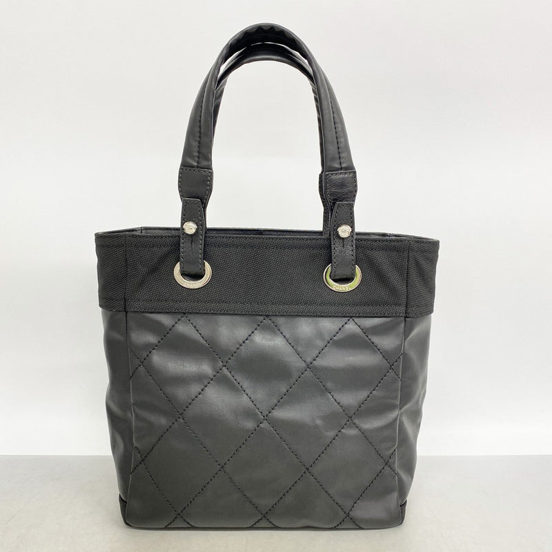 【6gd4808-k】シャネル トートバッグ パリビアリッツ キャンバス ブラック シルバー金具【中古】レディース