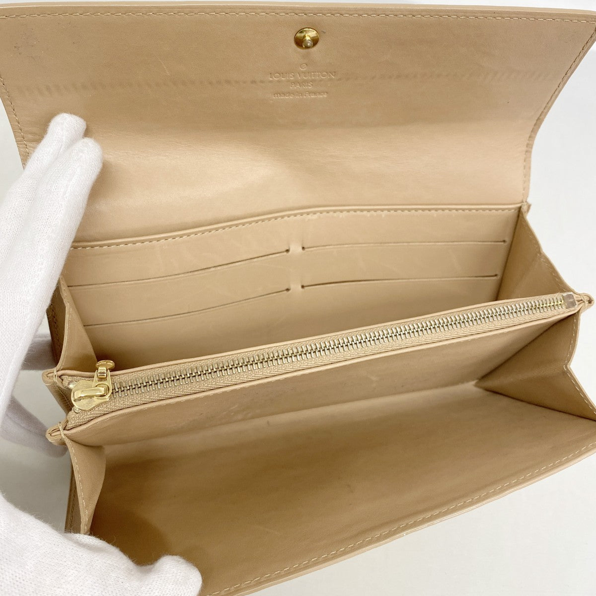 【6gd4812-k】ルイヴィトン 長財布 ヴェルニ ポシェットポルトモネクレディ M91380 ノワゼット【中古】レディース