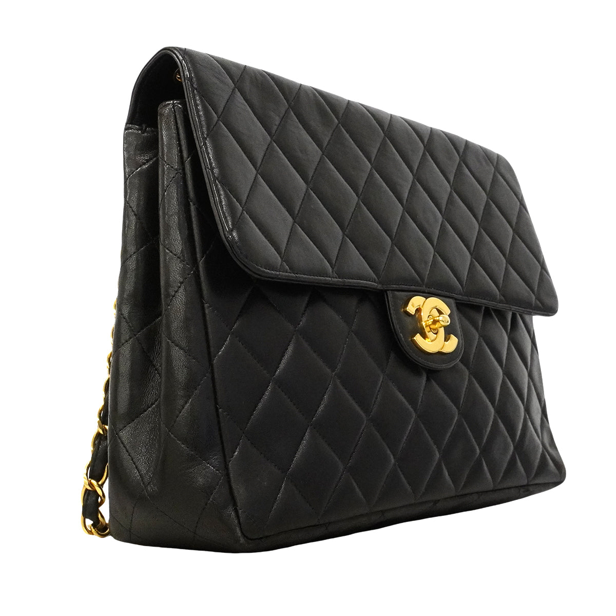 【6gd4815】シャネル ショルダーバッグ マトラッセ Wチェーン ラムスキン ブラック ゴールド金具【中古】レディース