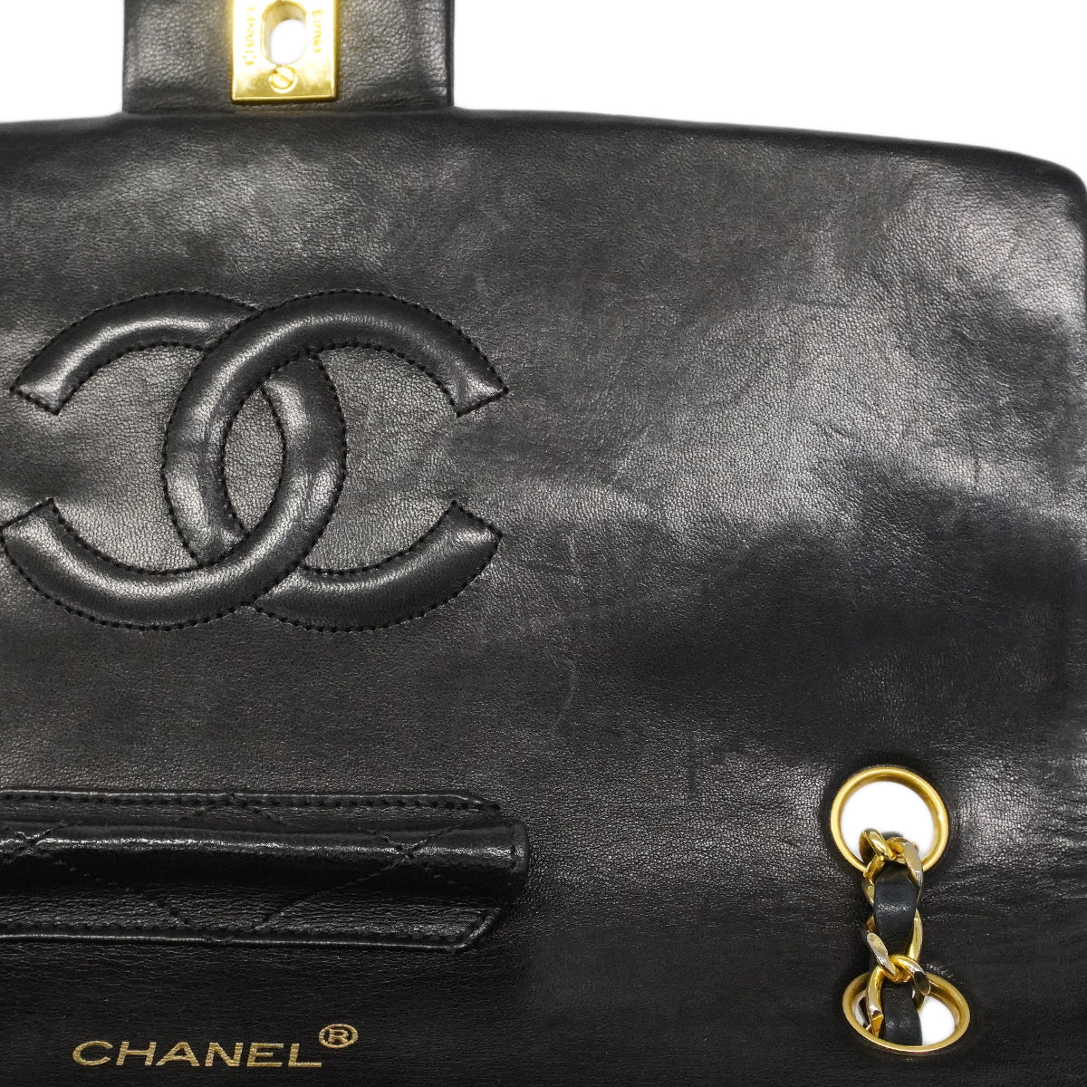 【6gd4816】シャネル ショルダーバッグ マトラッセ Wチェーン ラムスキン ブラック ゴールド金具【中古】レディース