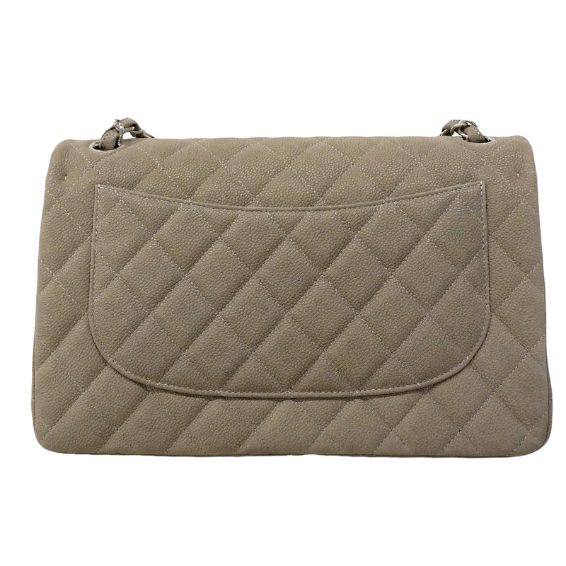 【6gd4817】シャネル ショルダーバッグ デカマトラッセ Wフラップ Wチェーン キャビアスキン グレー シルバー金具【中古】レディース