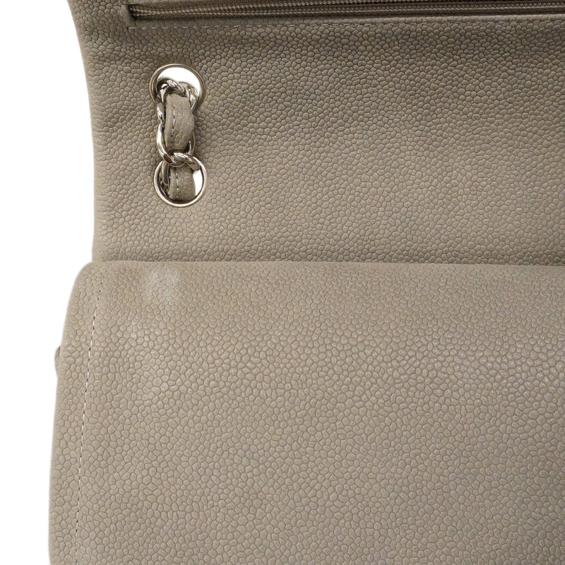 【6gd4817】シャネル ショルダーバッグ デカマトラッセ Wフラップ Wチェーン キャビアスキン グレー シルバー金具【中古】レディース