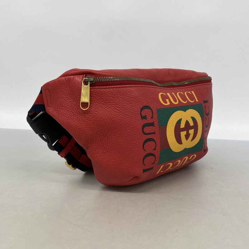 【6gd4825-k】グッチ ウエストバッグ 530412 レザー レッド ゴールド金具【中古】メンズ