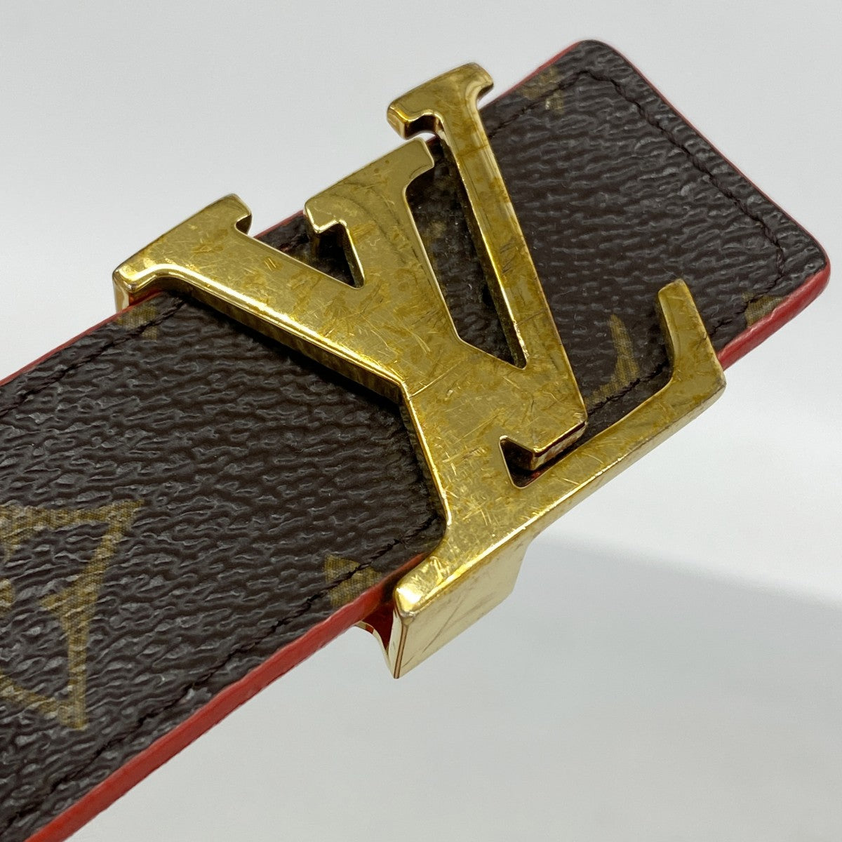 【6gd4832-k】ルイヴィトン ベルト モノグラム サンチュールLVイニシャル M9498 ブラウン レッド【中古】メンズ