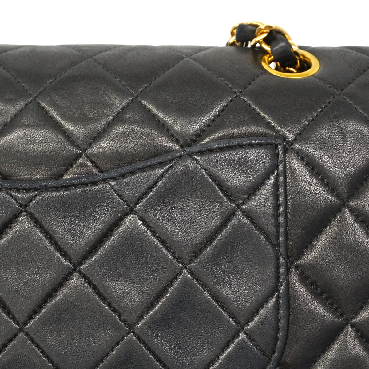 【6gd4853】シャネル ショルダーバッグ マトラッセ Wフラップ Wチェーン ラムスキン ブラック ゴールド金具【中古】レディース
