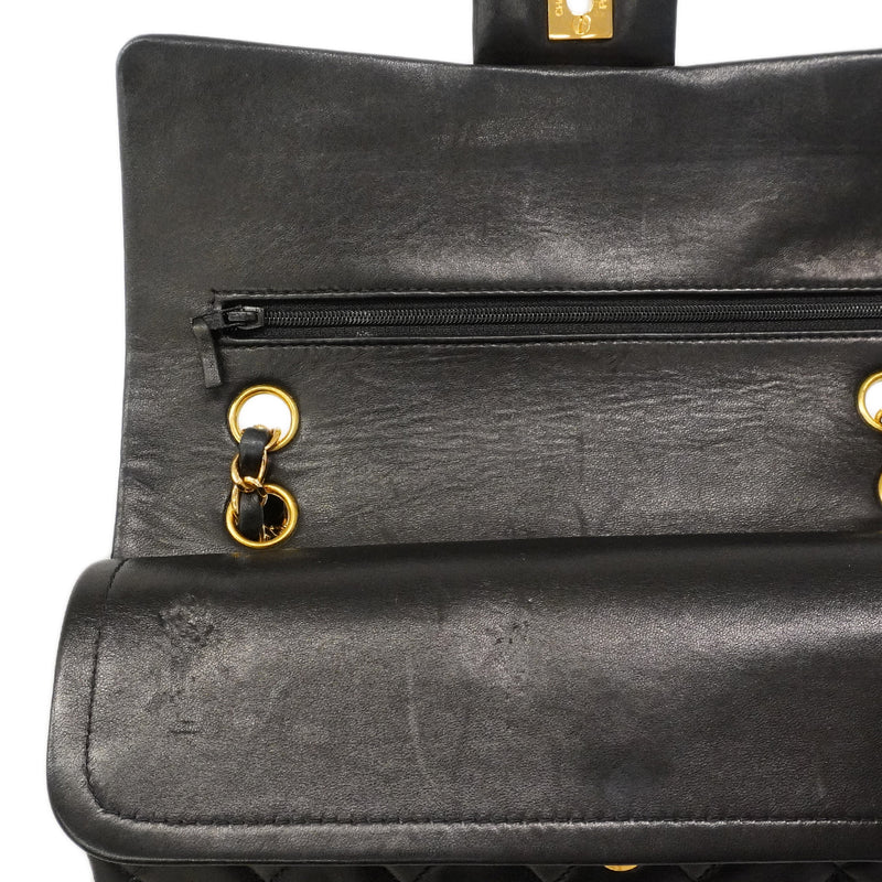 【6gd4853】シャネル ショルダーバッグ マトラッセ Wフラップ Wチェーン ラムスキン ブラック ゴールド金具【中古】レディース