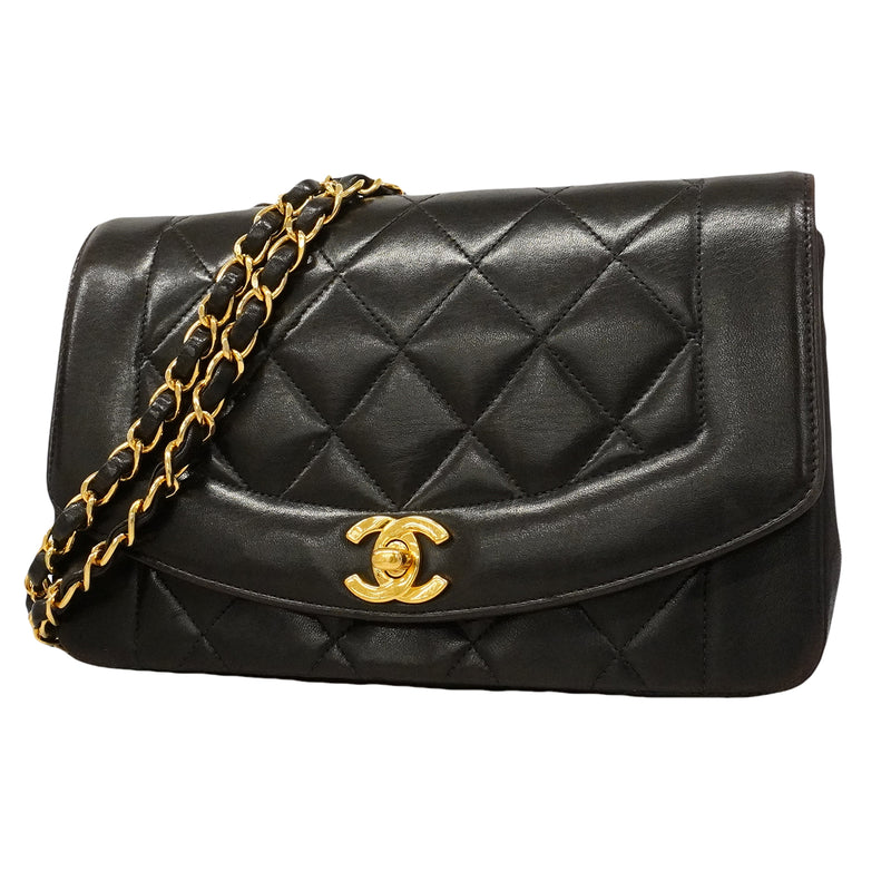【6gd4854】シャネル ショルダーバッグ ダイアナ チェーンショルダー ラムスキン ブラック ゴールド金具【中古】レディース