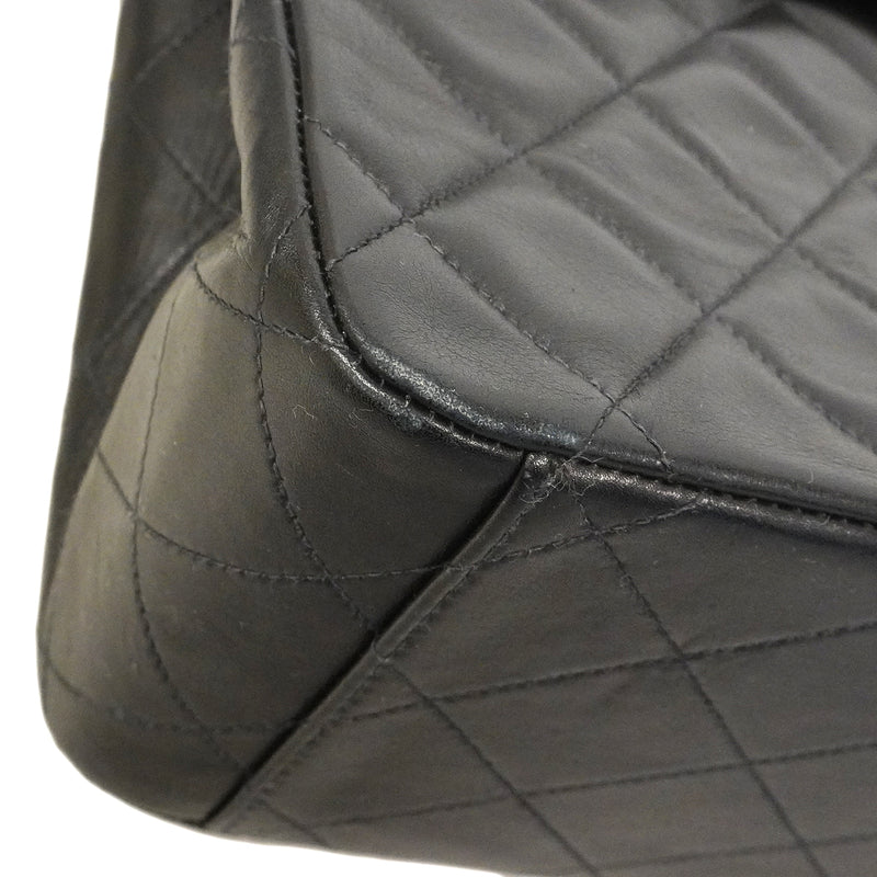 【6gd4855】シャネル ショルダーバッグ デカマトラッセ Wチェーン ラムスキン ブラック ゴールド金具【中古】レディース