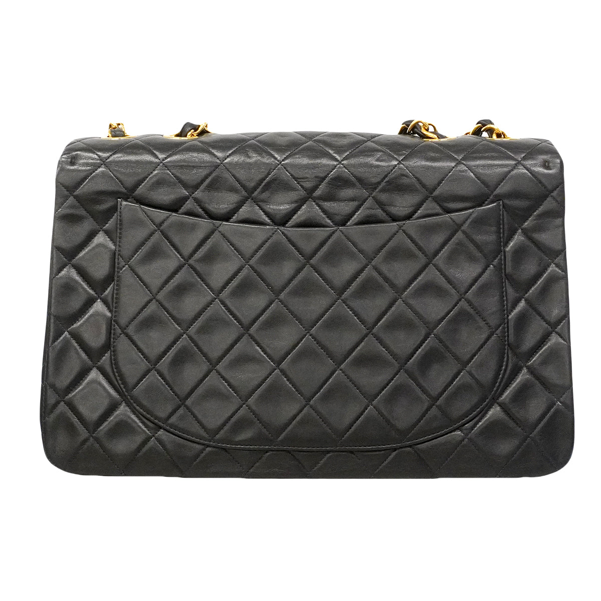 【6gd4855】シャネル ショルダーバッグ デカマトラッセ Wチェーン ラムスキン ブラック ゴールド金具【中古】レディース