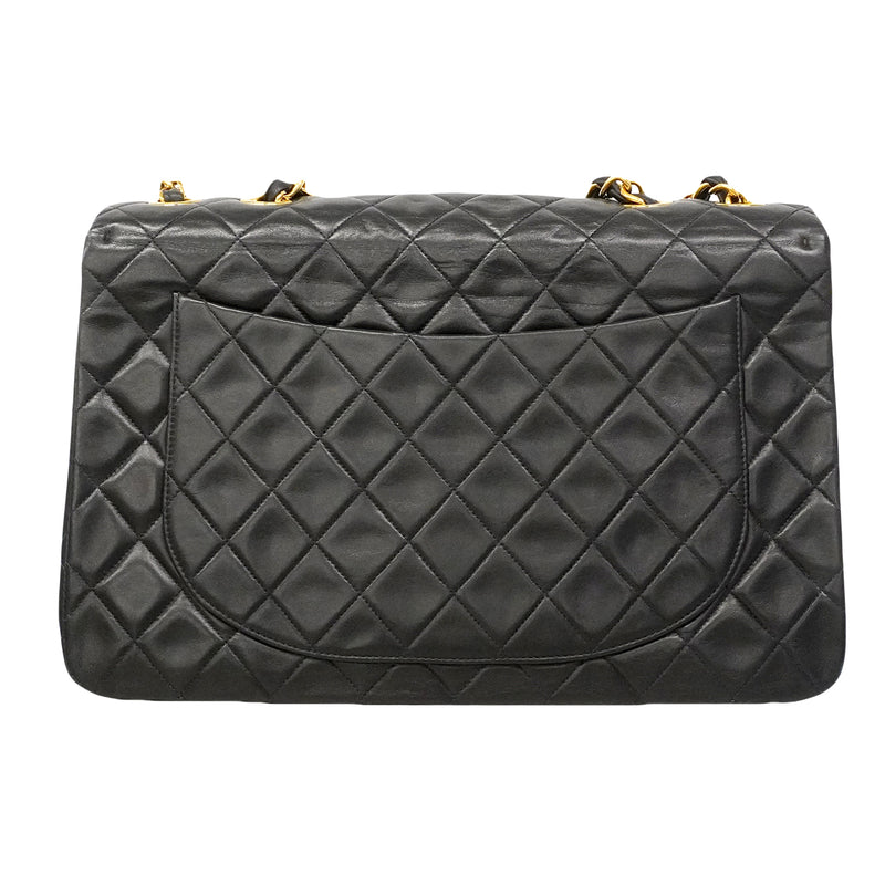 【6gd4855】シャネル ショルダーバッグ デカマトラッセ Wチェーン ラムスキン ブラック ゴールド金具【中古】レディース