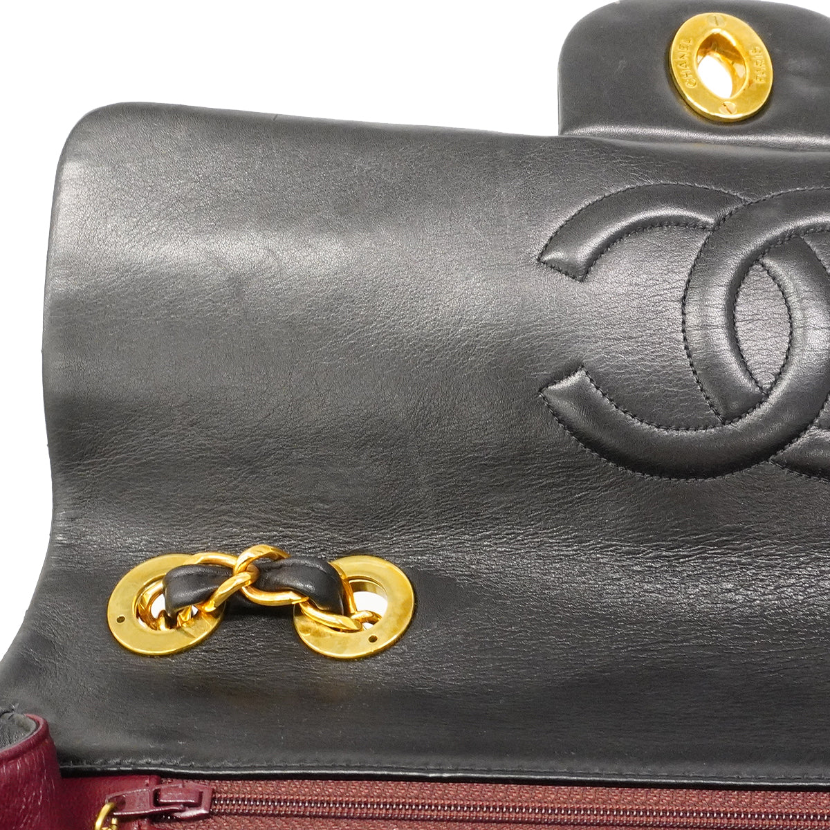 【6gd4855】シャネル ショルダーバッグ デカマトラッセ Wチェーン ラムスキン ブラック ゴールド金具【中古】レディース