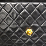 【6gd4855】シャネル ショルダーバッグ デカマトラッセ Wチェーン ラムスキン ブラック ゴールド金具【中古】レディース