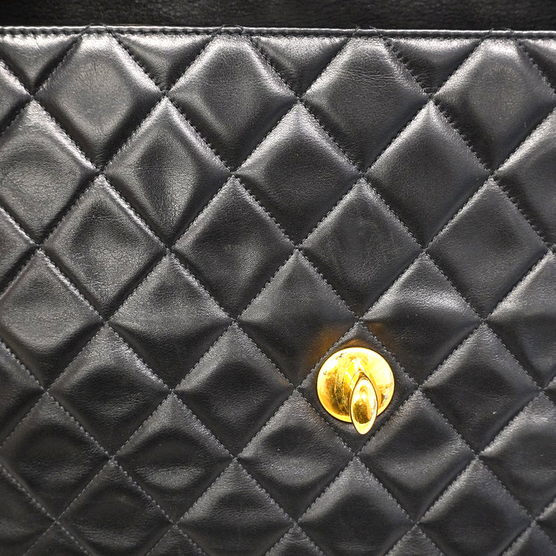 【6gd4855】シャネル ショルダーバッグ デカマトラッセ Wチェーン ラムスキン ブラック ゴールド金具【中古】レディース