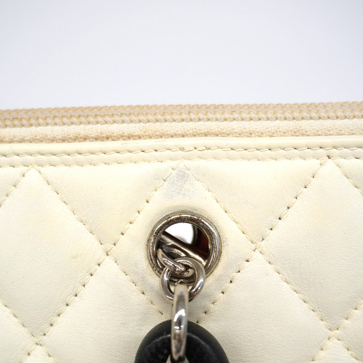 【6gd4871】シャネル トートバッグ カンボン ラムスキン パイソン ホワイト ブラウン シルバー金具【中古】レディース