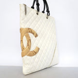 【6gd4871】シャネル トートバッグ カンボン ラムスキン パイソン ホワイト ブラウン シルバー金具【中古】レディース