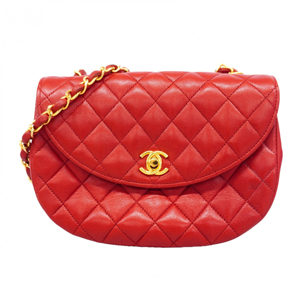 【6gd4880】シャネル ショルダーバッグ マトラッセ チェーンショルダー ラムスキン レッド ゴールド金具【中古】レディース