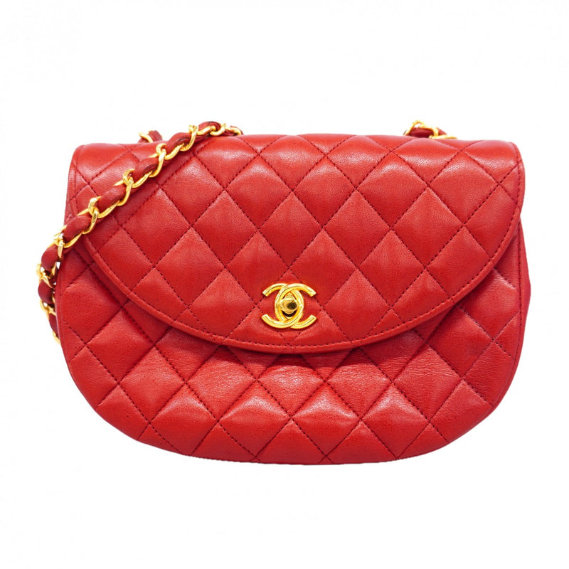 【6gd4880】シャネル ショルダーバッグ マトラッセ チェーンショルダー ラムスキン レッド ゴールド金具【中古】レディース