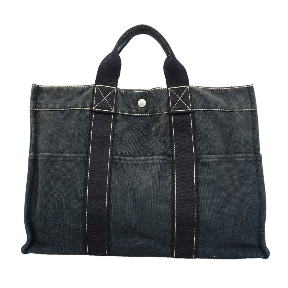 【6gd4881】エルメス トートバッグ ドーヴィルMM キャンバス ブラック シルバー金具【中古】レディース