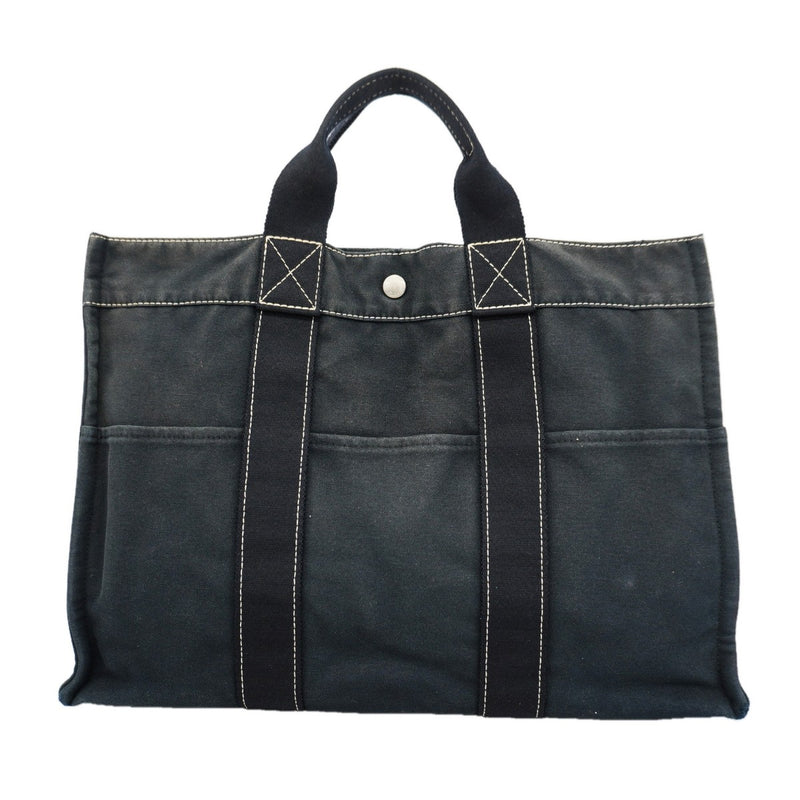 【6gd4881】エルメス トートバッグ ドーヴィルMM キャンバス ブラック シルバー金具【中古】レディース