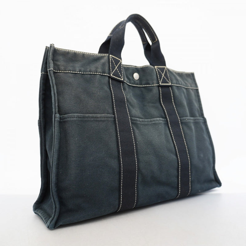【6gd4881】エルメス トートバッグ ドーヴィルMM キャンバス ブラック シルバー金具【中古】レディース