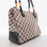 【6gd4891-k】グッチ トートバッグ GGキャンバス/バンブー 112526 キャンバス ピンク ブラック シルバー金具【中古】レディース