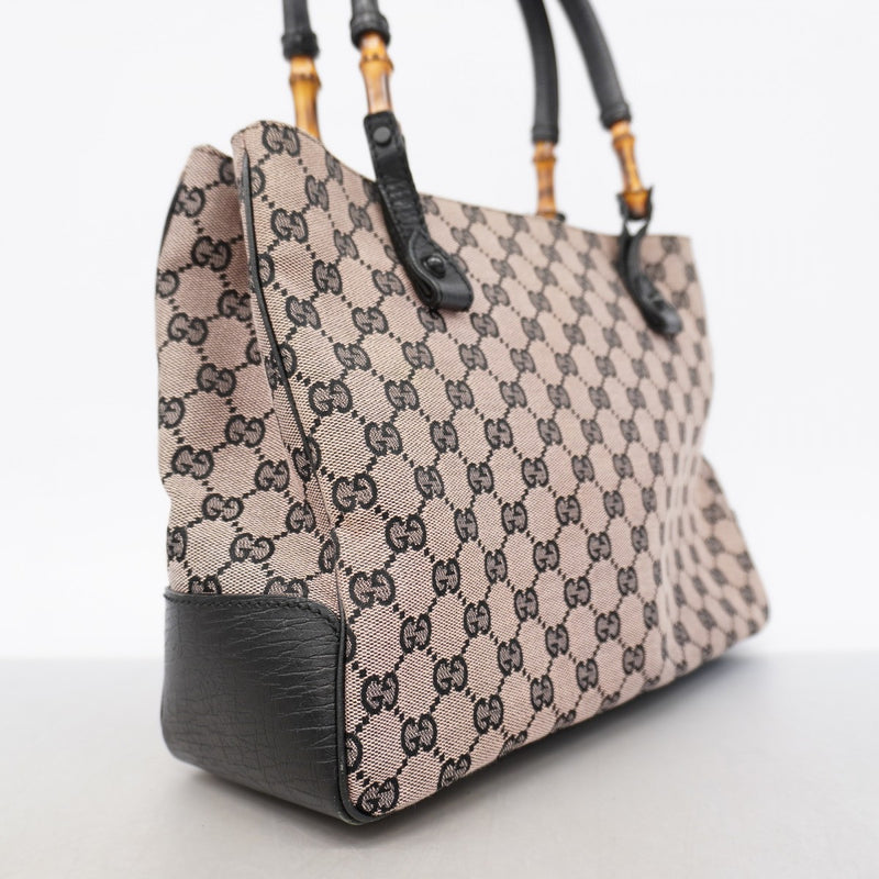 【6gd4891-k】グッチ トートバッグ GGキャンバス/バンブー 112526 キャンバス ピンク ブラック シルバー金具【中古】レディース