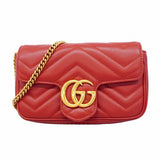 【6gd4892-k】グッチ ショルダーバッグ GGマーモント 476433 レザー レッド ゴールド金具【中古】レディース