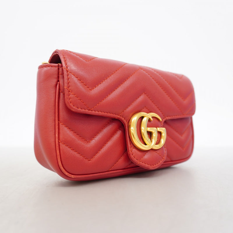 【6gd4892-k】グッチ ショルダーバッグ GGマーモント 476433 レザー レッド ゴールド金具【中古】レディース