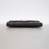 【6gd4898-k】シャネル 三つ折り長財布 マトラッセ ラムスキン ブラック シルバー金具【中古】レディース