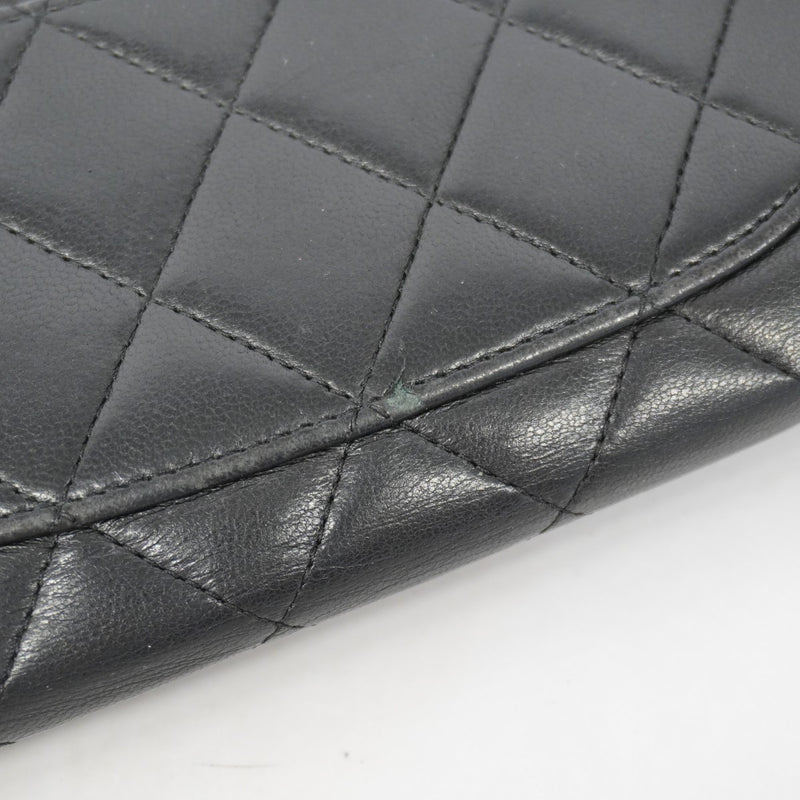 【6gd4898-k】シャネル 三つ折り長財布 マトラッセ ラムスキン ブラック シルバー金具【中古】レディース