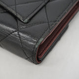 【6gd4898-k】シャネル 三つ折り長財布 マトラッセ ラムスキン ブラック シルバー金具【中古】レディース