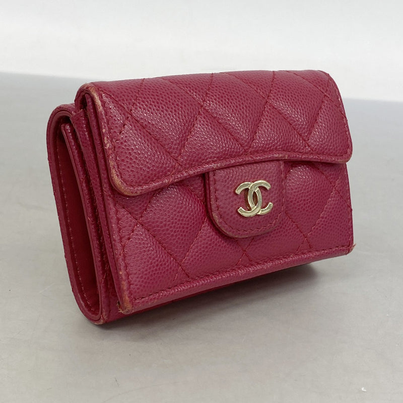 【6gd4911】シャネル 三つ折り財布 マトラッセ キャビアスキン ピンク ゴールド金具【中古】レディース