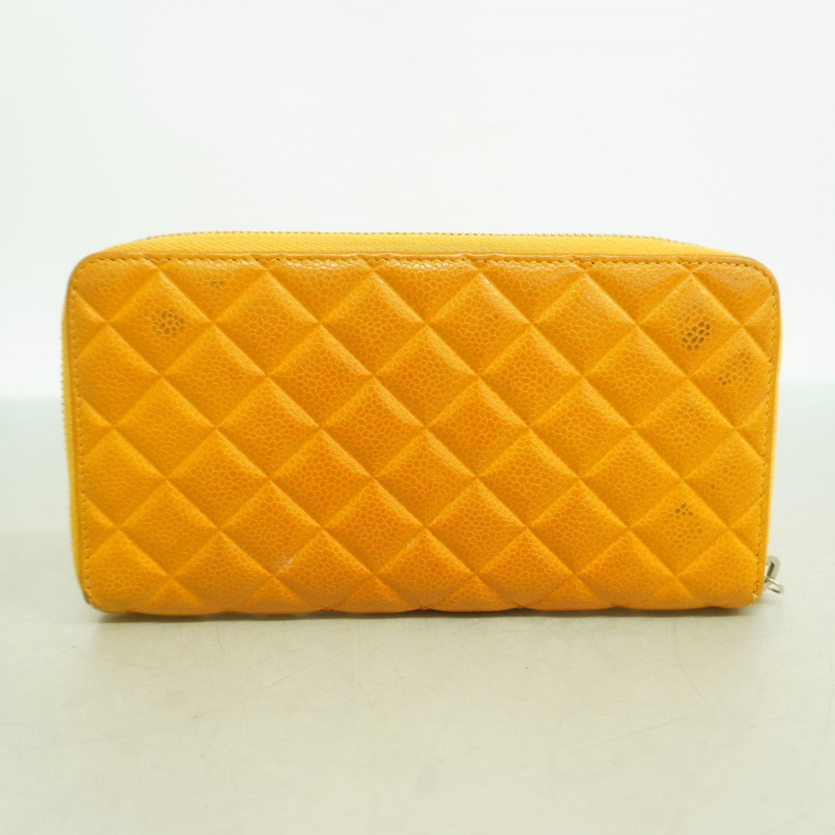 【6gd4933-k】シャネル 長財布 マトラッセ キャビアスキン オレンジ シルバー金具【中古】レディース