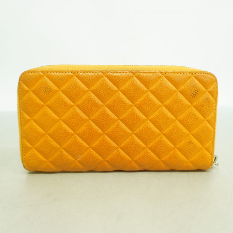 【6gd4933-k】シャネル 長財布 マトラッセ キャビアスキン オレンジ シルバー金具【中古】レディース