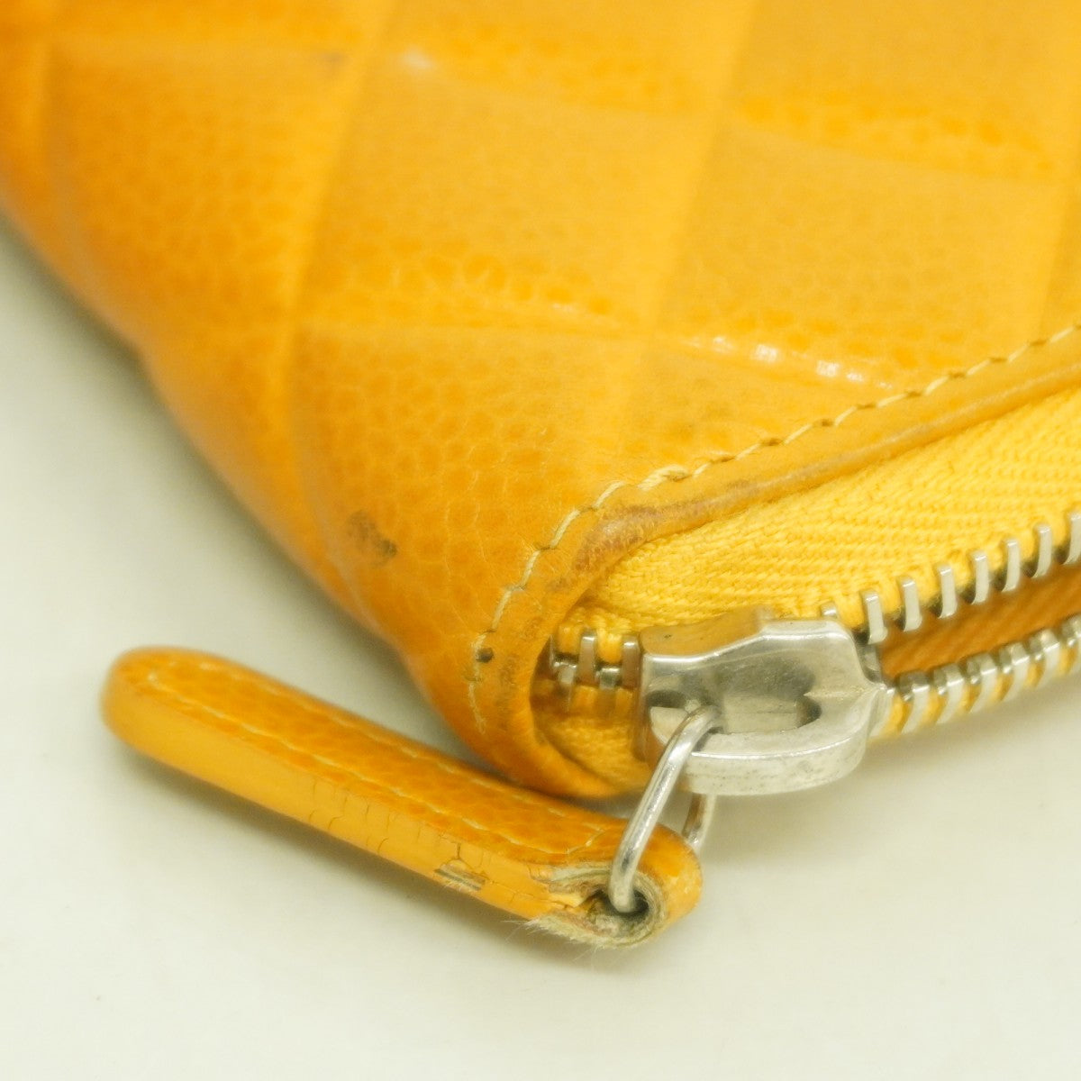 【6gd4933-k】シャネル 長財布 マトラッセ キャビアスキン オレンジ シルバー金具【中古】レディース
