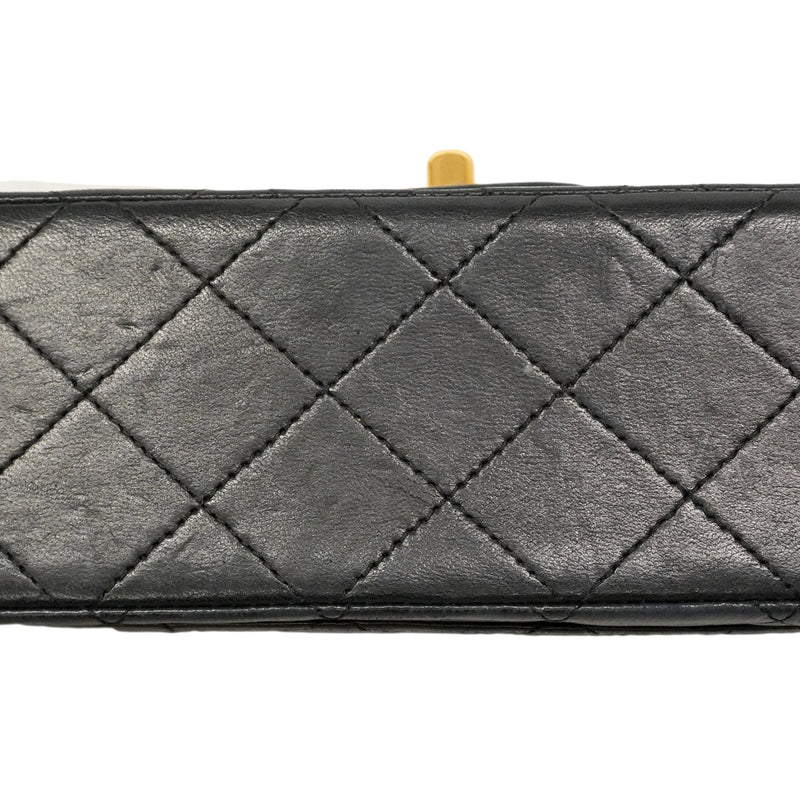 【6gd4934】シャネル ショルダーバッグ マトラッセ Wフラップ Wチェーン ラムスキン ブラック ゴールド金具【中古】レディース