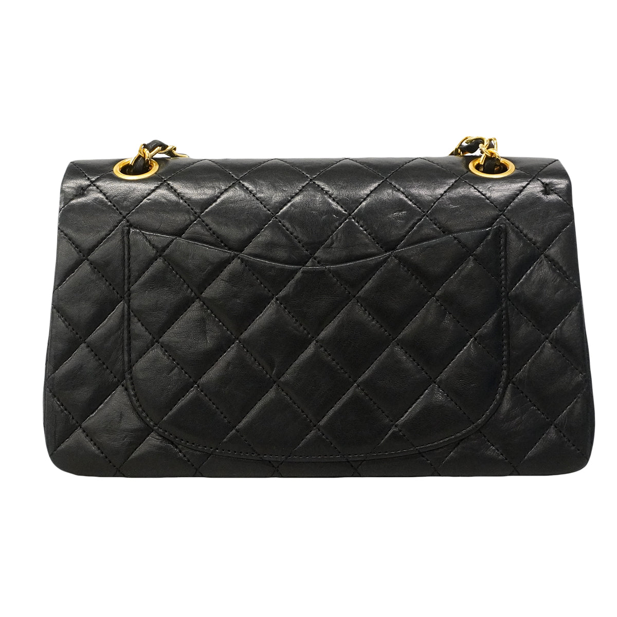 【6gd4934】シャネル ショルダーバッグ マトラッセ Wフラップ Wチェーン ラムスキン ブラック ゴールド金具【中古】レディース