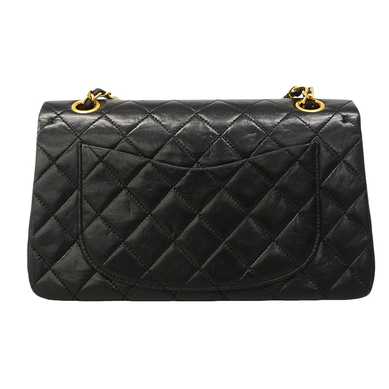 【6gd4934】シャネル ショルダーバッグ マトラッセ Wフラップ Wチェーン ラムスキン ブラック ゴールド金具【中古】レディース
