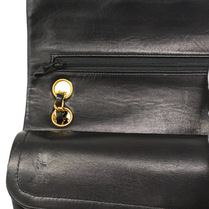 【6gd4934】シャネル ショルダーバッグ マトラッセ Wフラップ Wチェーン ラムスキン ブラック ゴールド金具【中古】レディース