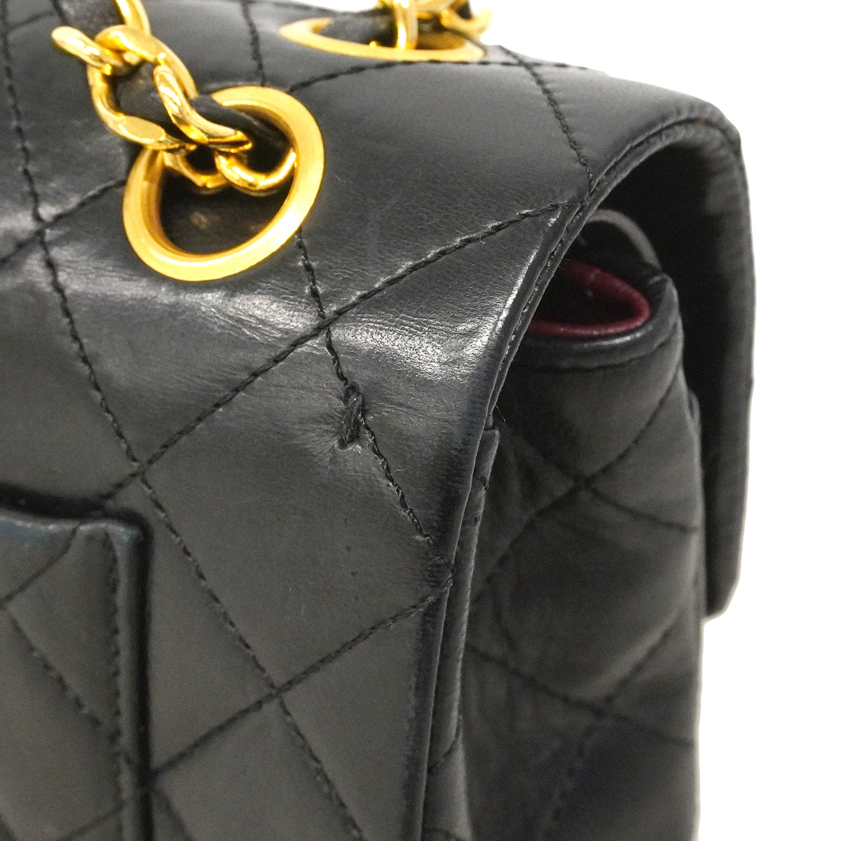 【6gd4934】シャネル ショルダーバッグ マトラッセ Wフラップ Wチェーン ラムスキン ブラック ゴールド金具【中古】レディース