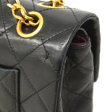 【6gd4934】シャネル ショルダーバッグ マトラッセ Wフラップ Wチェーン ラムスキン ブラック ゴールド金具【中古】レディース