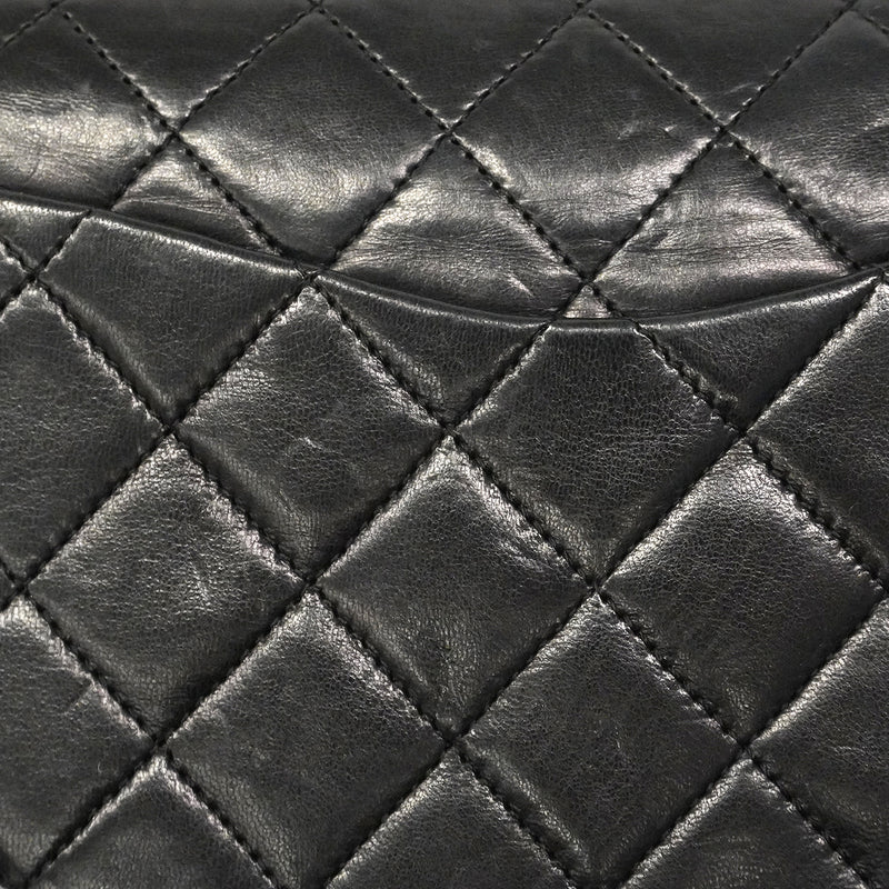 【6gd4934】シャネル ショルダーバッグ マトラッセ Wフラップ Wチェーン ラムスキン ブラック ゴールド金具【中古】レディース