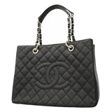 【6gd4935】シャネル チェーントート マトラッセ キャビアスキン ブラック シルバー金具【中古】レディース