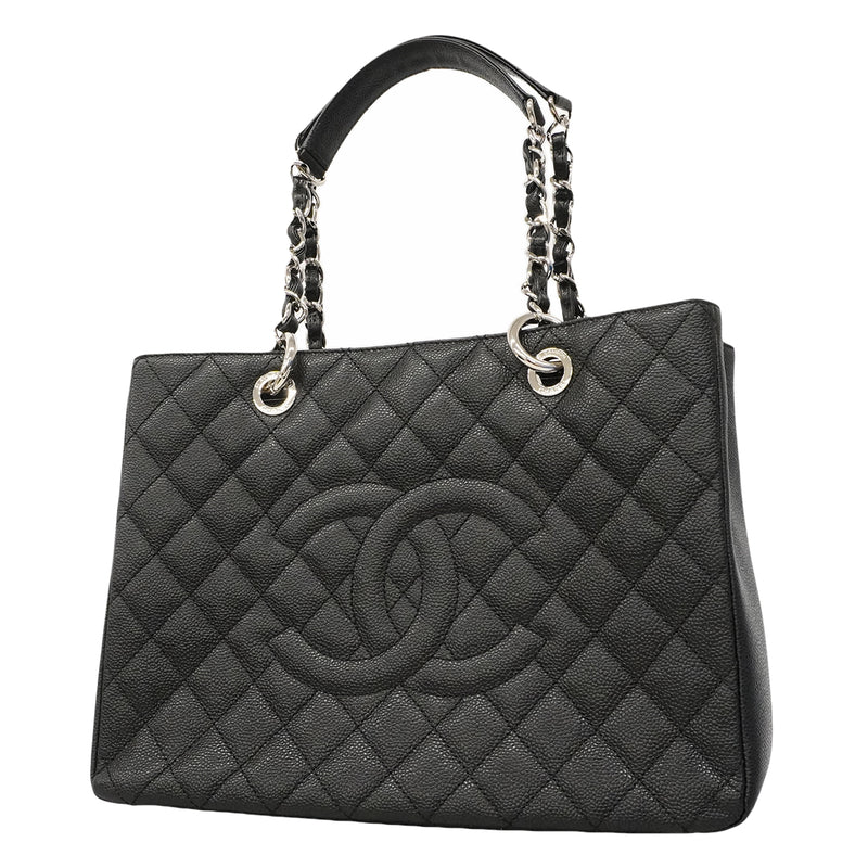 【6gd4935】シャネル チェーントート マトラッセ キャビアスキン ブラック シルバー金具【中古】レディース