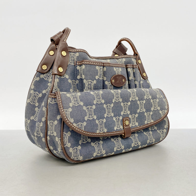 【6gd4939】セリーヌ ショルダーバッグ Cマカダム デニム ブルー ゴールド金具【中古】レディース